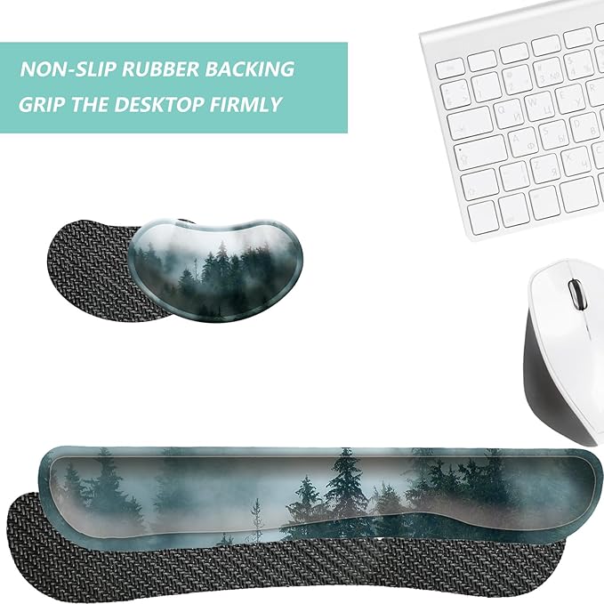 Keyboard Wrist Rest Mouse Wrist Support Set, Memory Foam Wrist Rest Pad for Computer Laptop Keyboard Mouse, Ergonomic Wrist Cushion Support for Typing Pain Relief, Gaming Home Office, Forest