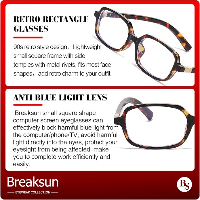 Retro Rectangle Glasses for Women Men Small Square Blue Light Blocking Glasses Vintage Eyeglasses