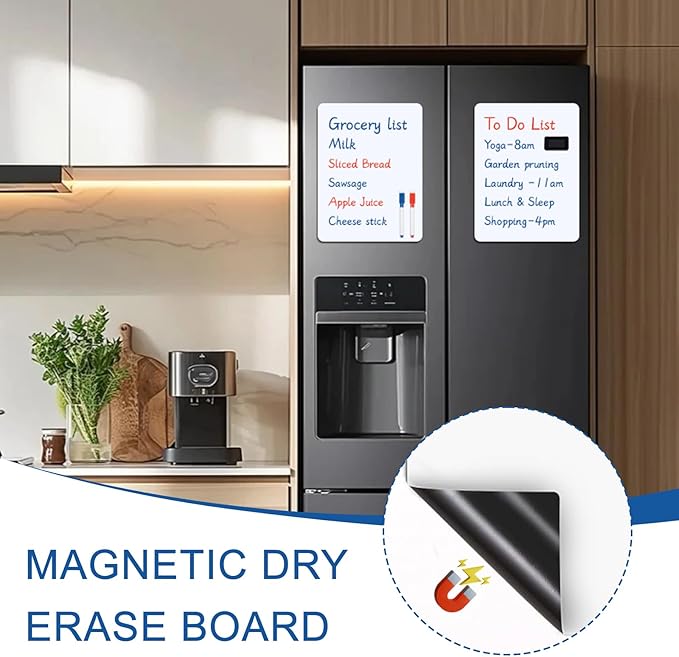 Magnetic Whiteboard for Fridge - 12x8 Inch Flexible Memo Board, Comes with 2 Markers and 1 Eraser, Refrigerator Memo Board for Kitchen, Office, and Home