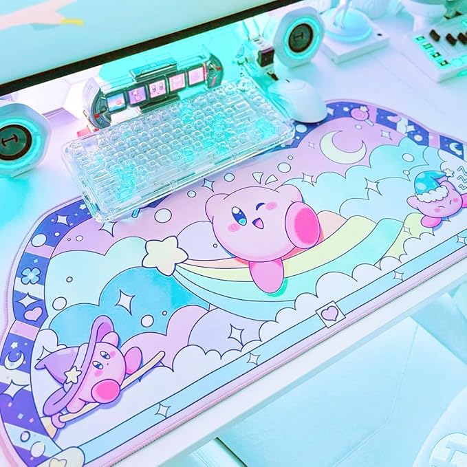 BelugaDesign Dreamy Bubble Desk Mat | Large Pastel Rainbow Anime Star Blue Pink Purple Mousepad | Cute Kawaii Gaming PC Laptop Mat | Candy Wizard Ball Keyboard Protector | Office Home Decor Blotter