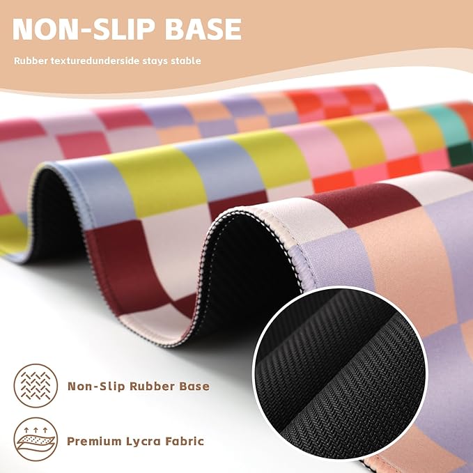 Baziabbo Checkered Desk Mat,XXL Extended Big Mouse Pad,Gaming Mousepad with Stitched Edge,Non-Slip Rubber Base Keyboard Desk Pad for Home Office Study Game