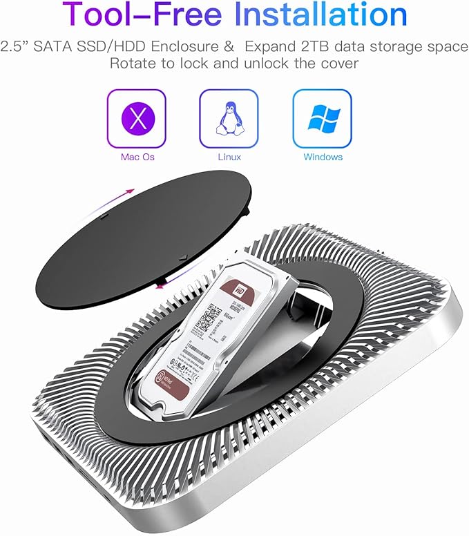 RayCue Mac Hub & Stand with SSD - Type-C, USB 3.0/2.0 Ports, Card Readers - Fits 2.5 Inch SSD, for Mac Studio, Mac Mini M1/M2
