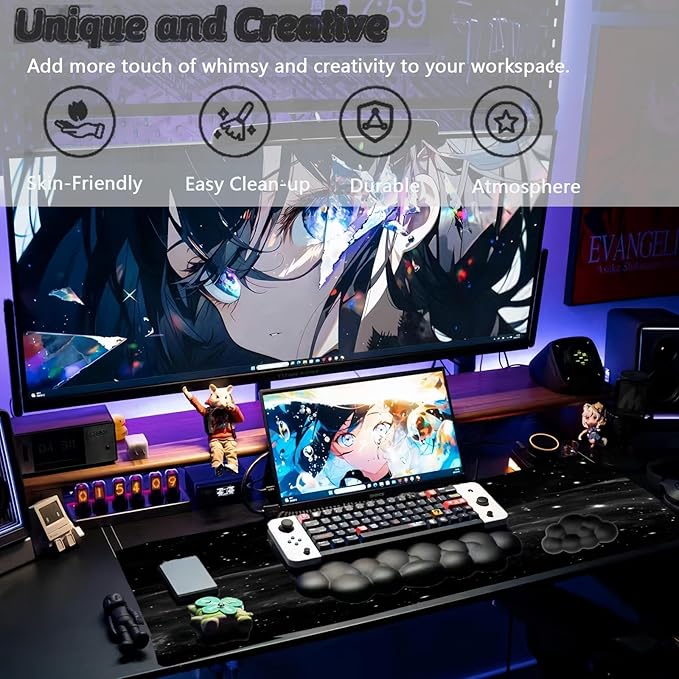 Cloud Mouse Pad Keyboard Wrist Rest 4PCS Extended Large Galaxy Desk Mat Pad Set Memory Foam Non-Slip Cute Ergonomic Gaming Mouse Pad Wrist Support for Computer Laptop Home Office Black