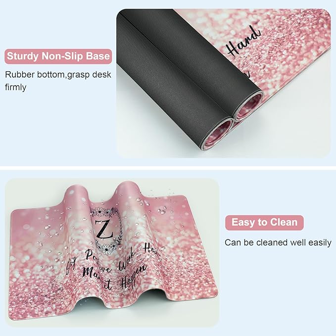 Pink Large Gaming Mouse Pad with Coaster, Desk Mat, Mouse Pad for Computer Keyboard Laptop Office Decor, Stitched Edges Extended Mousepad, 31.5'' x15.6''-Letter Z