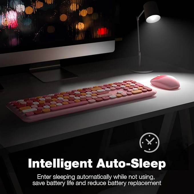 Wireless Keyboard and Mouse Combo - MOFII Pink Full-Sized Plug and Play Colorful Keyboard - Silence Keycap Keyboards with USB-A 2.4G Receiver, for Laptop, Windows, PC, Desktop