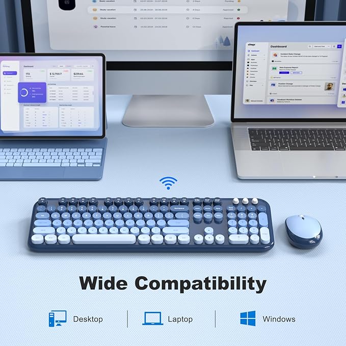 MOFII Wireless Keyboard and Mouse Combo - Sea-Blue Gradient Full-Sized Plug and Play Colorful Computer Keyboards - 104 Keys Round Keycap USB 2.4G Cute Keyboard for Windows/Laptop/Mac/Desktop/PC