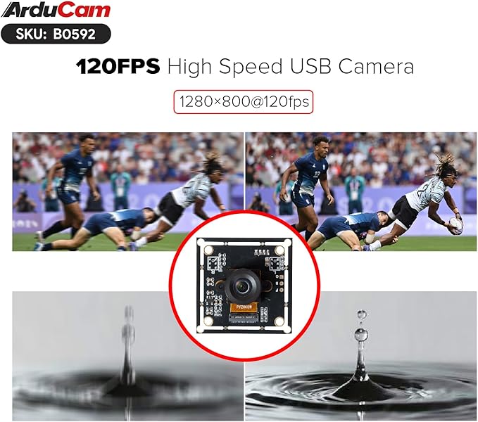 Arducam 120fps Mono Global Shutter USB Camera Module, 800P High Speed UVC Webcam with 130°D Wide Angle M12 Lens, for PC, Laptop, Android Devices & Raspberry Pi