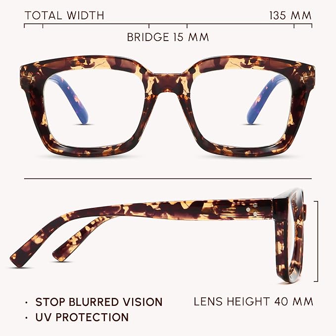 IBOANN Oversized Blue Light Glasses for Woman, Funky Fashion Glasses With Preppy Look, Reduce Screen Fatigue Computer Glasses