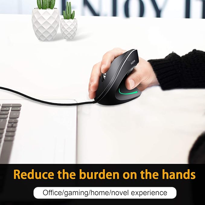 Wired Vertical Mouse, Optical Ergonomic Mouse with 4 Adjustable 800/1200/2000/3200, 5 Buttons USB Computer Mouse, Better for Large and Medium Sized Hands
