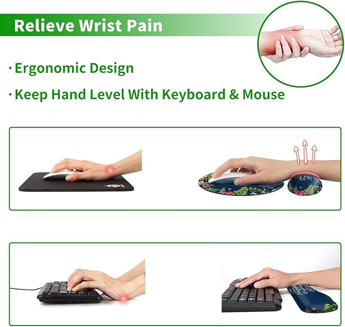Ergonomic Keyboard Wrist Rests Gel Memory Foam Mouse Pad with Round Mousepad + Coasters, Wrist Support Set with Non Slip Base for Gaming Office Laptop Easy Typing, Psalm 31:25 Watercolor Floral