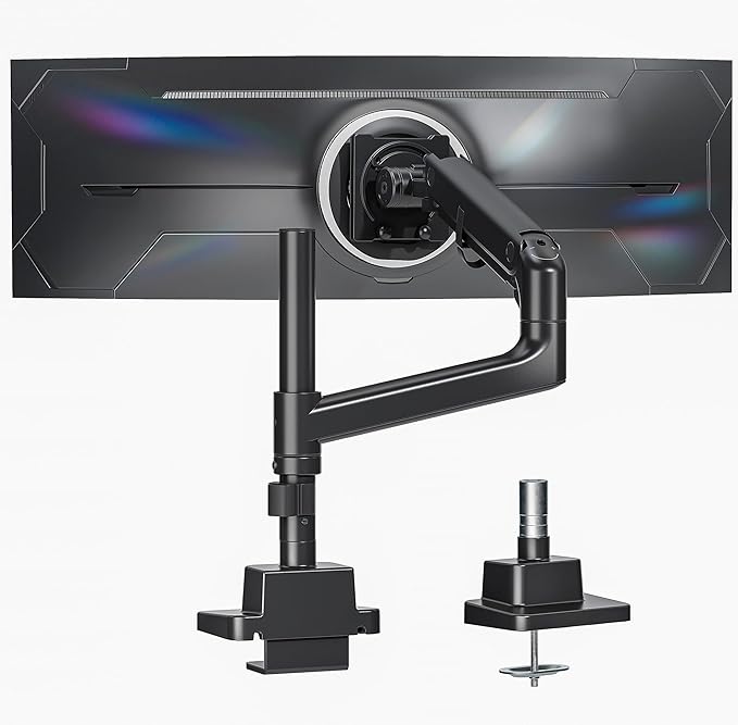 monTEK 17-57 Inch Ultrawide Monitor Arm for Up to 59.4lbs Screens, Aluminum Heavy-Duty Gas Spring Single Curved Screen Adjustable Monitor Stand,75/100mm Vesa Mount, Black