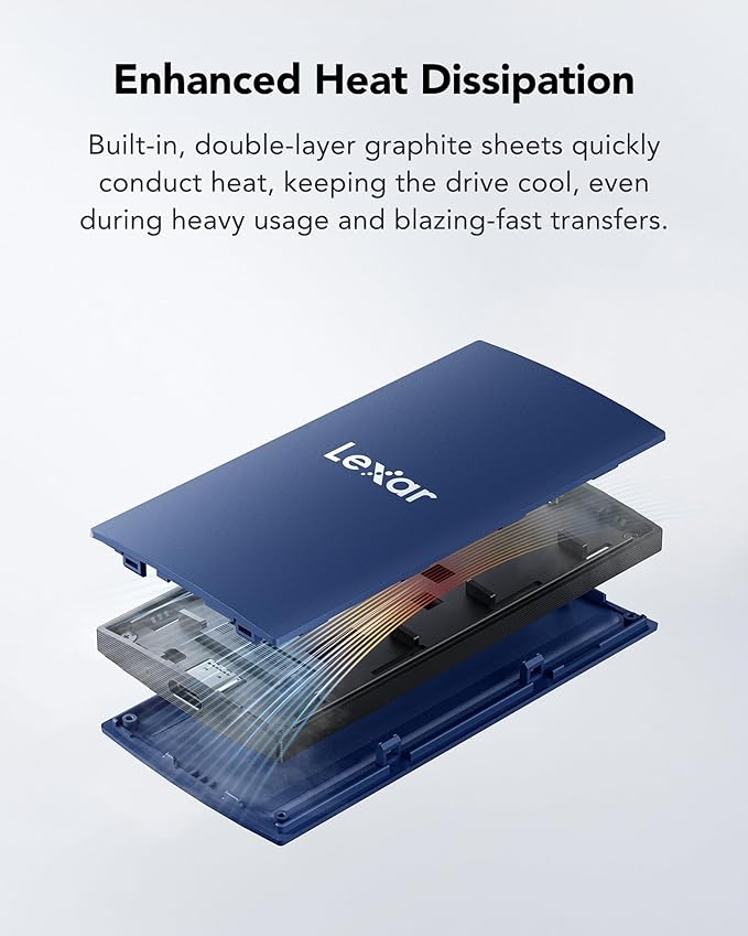 Lexar ES3 1TB External SSD, USB 3.2 Gen2 Portable SSD, PSSD Up to 1050MB/s Read, 1000MB/s Write, External Solid State Drive Compatible with iPhone 16/15 Series/Mac/PS5/XBOX/Laptop/PC, Blue