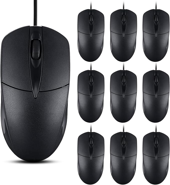 10 PCS Black Wired Computer Mouse Bulk USB 1000 DPI 3 Button Corded Mouse with Home Office Noiseless Simple USB Mouse for Computer Laptop Desktop PC