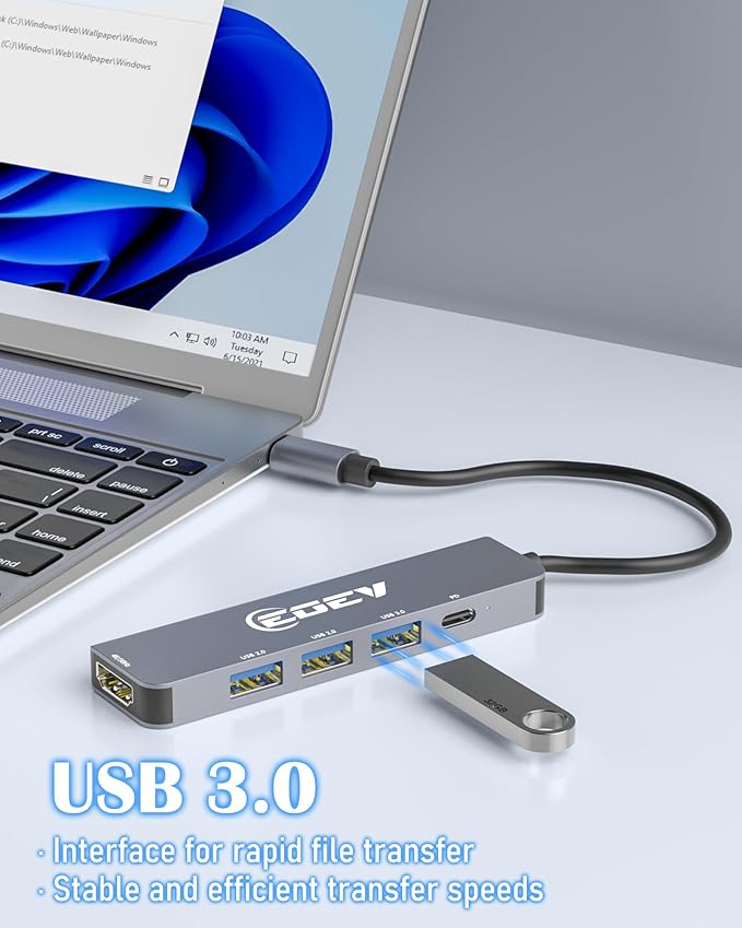 5 in 1 USB C Hub Multi-Port Adapter USB A 3.0 5Gbps Data Ports, 2X USB A 2.0 with PD 100W Charging, Type-C to HDMI Adapter 4K@30Hz Data Ports for PC, Desktop, Mac Book Air pro Dell and More (Silver)