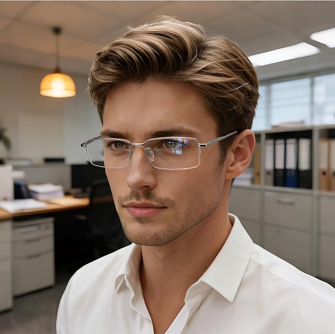 Dollger Rectangle Blue Light Glasses for Men Metal Anti Bluelight Blocking Glasses for Computer Fashion Small Half Frame