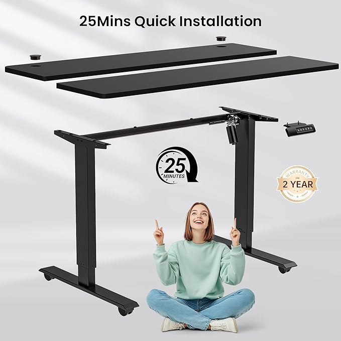 farexon Electric Standing Desk Adjustable Height, 55 x 24 Inch Stand up Desk with Large Mouse Pad, Rolling Wheels & Foot Pad,27''-46'' Lifting Range Home Office Computer Desk(Black)