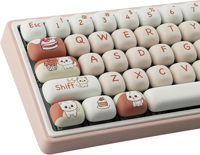 PBT Keycaps 147 Keys MOG Profile Keycap, Pink Dessert Cat Keycaps Dye-Sublimation Cute Custom Keycap for Cherry Gateron MX Swithes Mechanical Keyboards