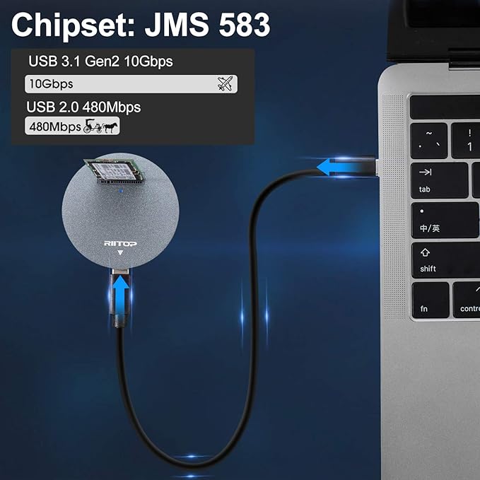 RIITOP NVMe to USB Docking Station, External M.2 PCI-e NVMe SSD to USB-C Reader Adapter for M.2 (M Key) SSD
