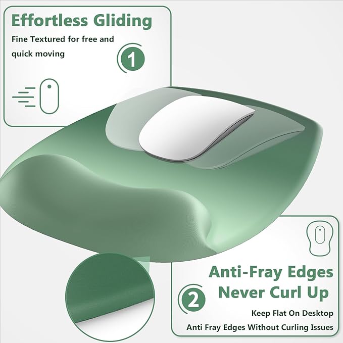 AKIT Ergonomic Mouse Pad with Wrist Rest& Keyboard Wrist Rest, Wrist Rest for Computer Keyboard, Pain Relief, Non-Slip Rubber Base, Mousepad Wrist Support for Gaming, Office, Gradient Green 2