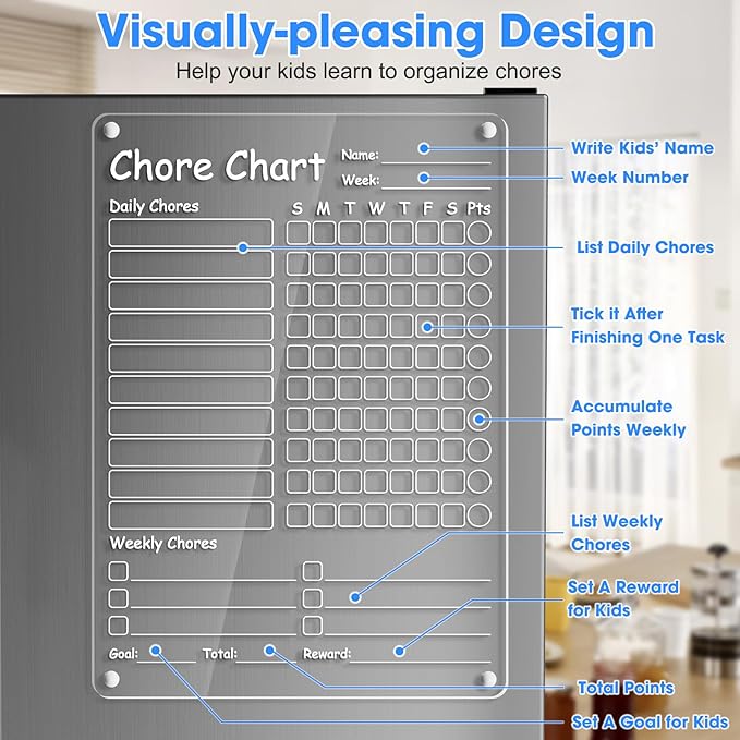 Acrylic Chore Chart Clear Dry Erase Checklist Chore Boars for Family Chores Checklist Reward Chart Responsibility Chart, 12x9'', 1 Pack