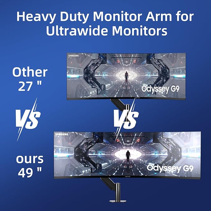 Pholiten Premium Aluminum Heavy Duty Monitor Arm, Ultrawide Monitor Arm, Full Motion Single Computer Mount for Computer Screens up to 49 Inches and 46.2lbs, Adjustable Clamp and Grommet Vesa Mount