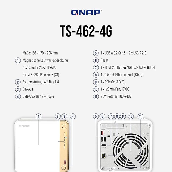 QNAP TS-462-4G NAS Multimedia 2.5GbE Blanco