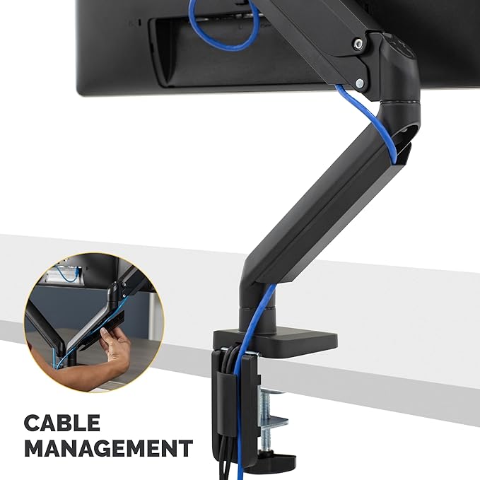 Fellowes Platinum Series Single Monitor Arm for 40-Inch Monitors, Full Motion, 360° Rotation, VESA Mount with Grommet or Clamp, USB Ports, Ergonomic, Black, 8043301