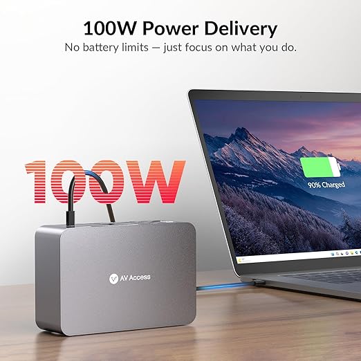 AV Access 8K KVM Switch 3 Monitors 2 Computers, Laptop + Desktop KVM Docking Station, 100W PD, GbE, 2xUSB 3.2 10Gbps USB-C Hub, SD Reader & Remote Switcher for HP, Dell, Chromebook, PC, and More
