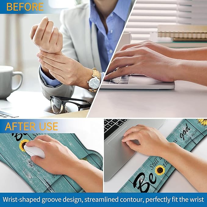 Ergonomic Mouse Pad, Mouse Wrist Rest Pad + Keyboard Wrist Rest Pad + Coaster, Made of Memory Foam, Easy to Use and Relieve Wrist Pain, Computer, Games, Office, Home - Sunflower Psalm 46:10