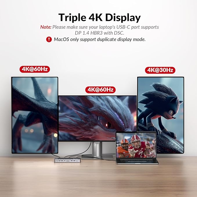 AV Access Docking Station 3 Monitors, 8K@30Hz Single Display, Triple 4K Display (2DP/1HDMI), USB-C Dock with 100W Laptop Charging, 10Gbps USB-C/A, Ethernet, Audio, SD, for MacBook/Chrome/Dell/HP