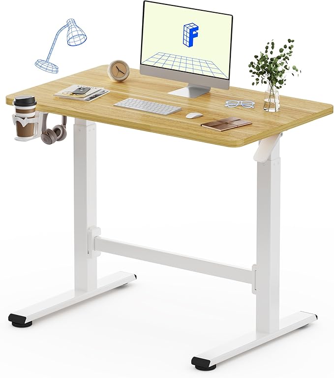 FLEXISPOT H7 Plus Gas Spring Adjustable Standing Desk, Mobile Rolling Sit-Stand Workstation with Wheel, Cordless Stand Up Desk for Small Room & Home Office 40" One-Piece Desktop Maple,height 27.6"–45"