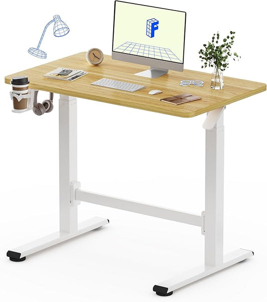 FLEXISPOT H7 Plus Gas Spring Adjustable Standing Desk, Mobile Rolling Sit-Stand Workstation with Wheel, Cordless Stand Up Desk for Small Room & Home Office 40" One-Piece Desktop Maple,height 27.6"–45"