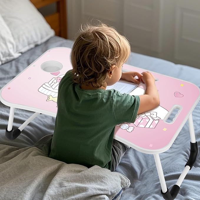 Laptop Desk Foldable Kawaii Bed Desk Table Cute Folding Breakfast Tray Portable Lap Standing Desk Notebook Stand Reading Holder for Bed/Couch/Sofa/Floor (Pink)