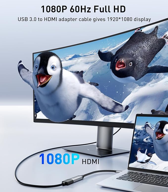 Reborn USB to HDMI Adapter, 1080P@60Hz USB 3.0 Male to HDMI Female Multi-Display Cable Converter Suitable for Macos Windows 7/8/10/11 - Driver Installation is Required