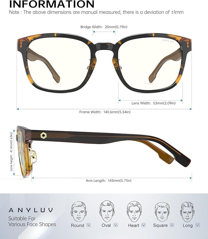 ANYLUV Blue Light Glasses Men Women Computer Gaming Glasses Anti Eyestrain Lightweight Blue Light Blocking Glasses
