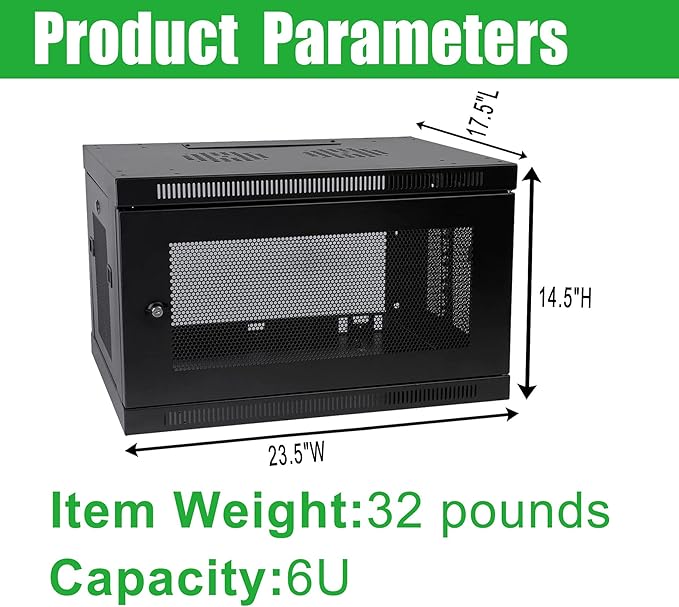 Black 6U Wall Mount Rack Enclosure Server Cabinet, 16.5" Deep, Switch-Depth (SRW6U), Apply to Office Space, Network Wiring Room, Computer Room, Data Room,Control Center,etc, Sold by MendyNet
