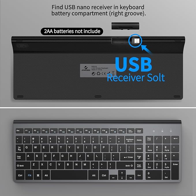 JOYACCESS Wireless Keyboard, 2.4G Slim and Compact Wireless Keyboard with Numeric Pad for Laptop, MacBook Air, Apple, Computer, PC(Black and Grey)