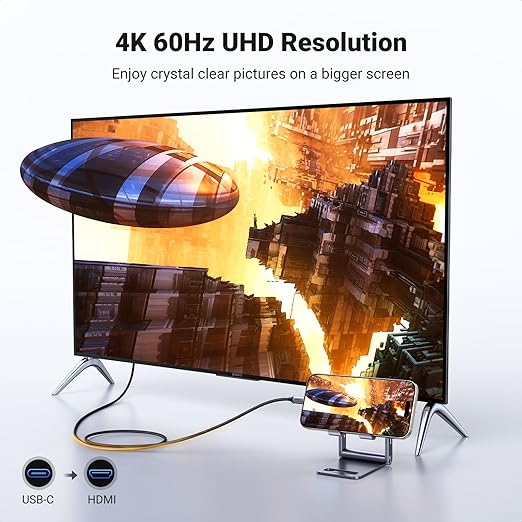 UGREEN USB C to HDMI Cable (4K@60Hz) 3.3FT, Type C to HDMI Adapter Thunderbolt 4/3 to HDMI for Home Office Compatible with iPhone 17 Pro Max, MacBook Pro Air iPad Pro, XPS, Galaxy S25 Steam Deck