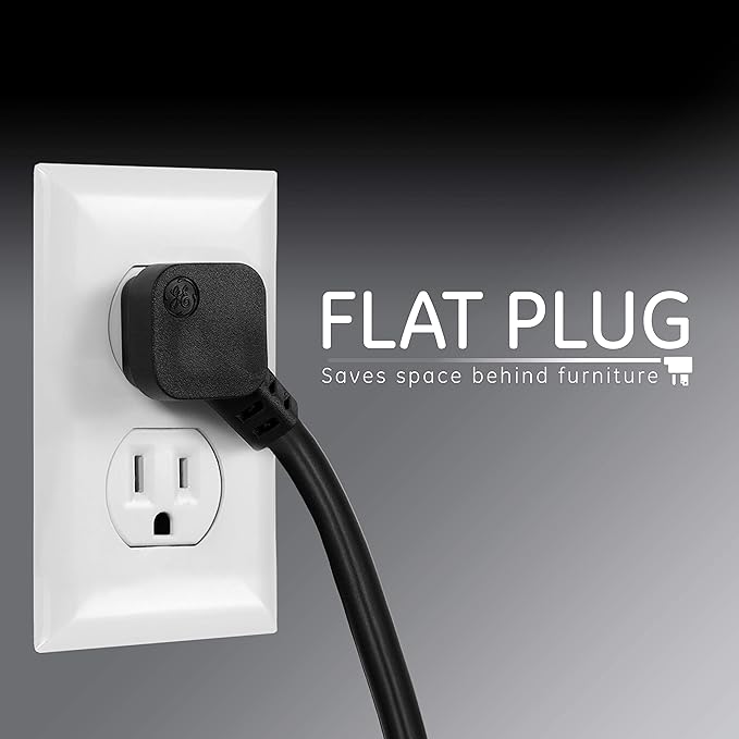 GE 6-Outlet Surge Protector, 2 Pack, 2 Ft Extension Cord, Power Strip, 450 Joules, Heavy Duty Plug, Twist-to-Close Safety Covers, UL Listed, Black, 54626