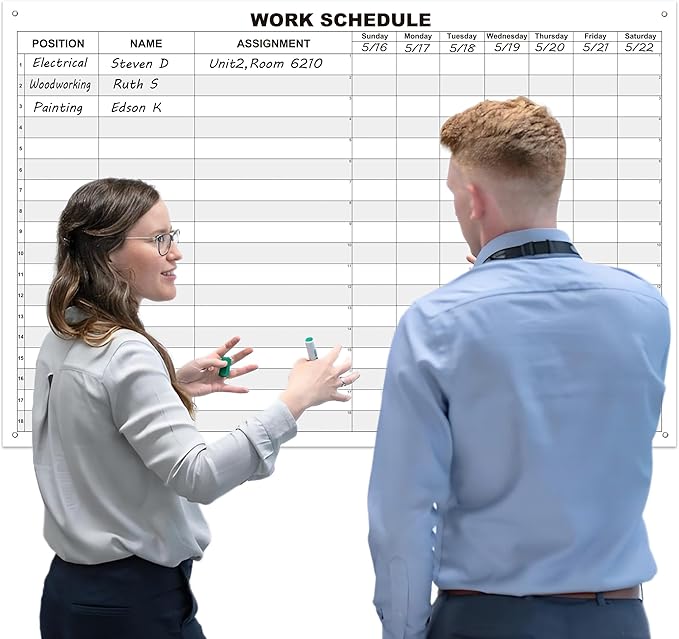 Large Work Schedule Board for Wall,24x36 Inch Reusable Week Employee Scheduling White Board,Job Planning Whiteboard Dry Erase Weekly Work Calendar for Property Hospital School & Restaurant