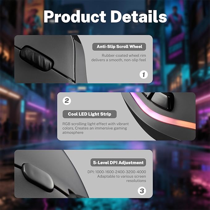 Gaming Mouse with Display, Wireless Vertical Ergonomic Mouse with Tri-Mode Connectivity, 7 Programmable RGB Buttons, 4000 DPI, Rechargeable for PC Laptop Mac