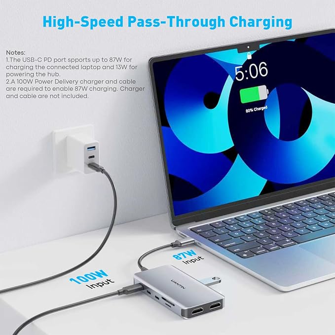 USB C Docking Station Dual Monitor, 10-in-1 USB C to Dual HDMI Adapter with 2HDMI Ports, USBC & USBA 3.0, SD/Micro SD, 100W PD, Laptop Docking Station for Dell XPS/HP/Lenovo/Mac/Surface etc