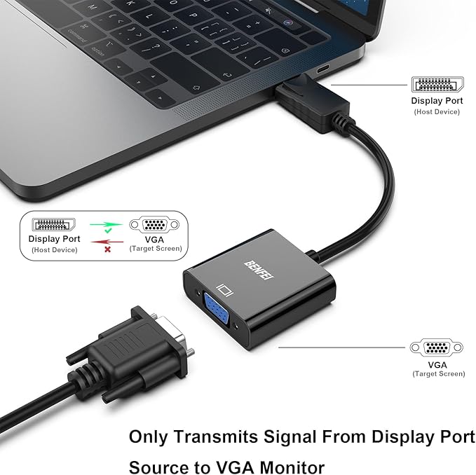 BENFEI DisplayPort to VGA,Gold-Plated Uni-directional DP Computer to VGA Screen Adapter 1080P (Male to Female) Compatible for Lenovo, Dell, HP, ASUS