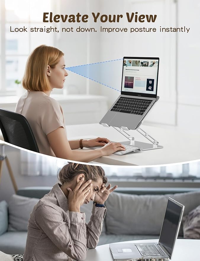 Laptop Stand for Desk – Adjustable Aluminum Laptop Riser with Unique Cat-Shaped Cooling Vent, Portable Desk Gift & Decor, Compatible with MacBook Air Pro, Dell, HP, Lenovo (10"-17.3"), Silver