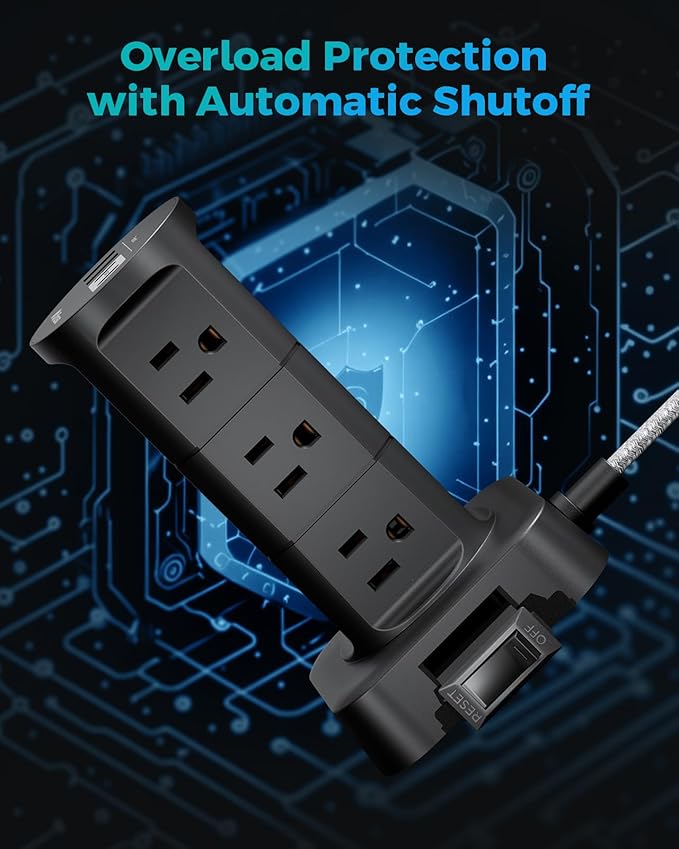 Surge Protector Power Strip Tower, Flat Plug, 6Ft Extension Cord with Multiple Outlets, 12 Outlets 4 USB Ports, Overload Protection for Office Desk Supplies, Dorm Essentials