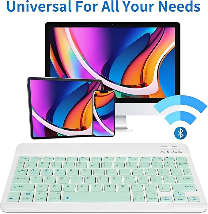 Slim Mini Wireless Portable Bluetooth Rechargeable Keyboard for Apple iPad iPhone Samsung Tablet Phone Smartphone Fire HD 10 Max 11 iPadOS iOS Android (10 Inch Green)