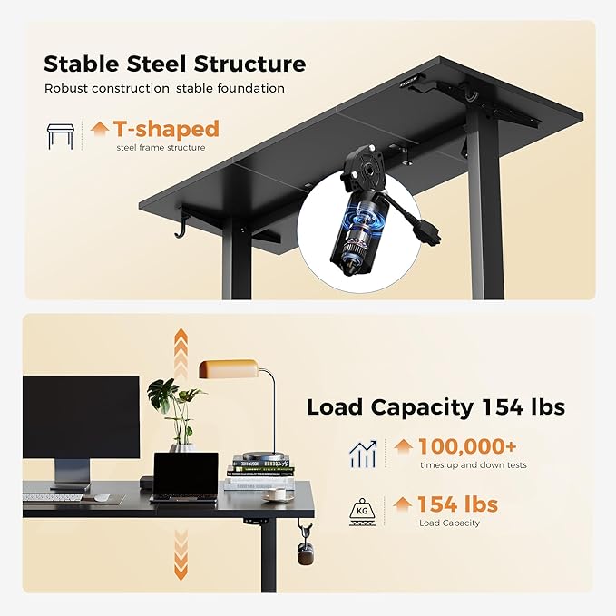 Agilestic Electric Standing Desk, 48 x 24 Inches Height Adjustable Desk, Sit Stand up Desk for Work Office Home, Splice Board, Black