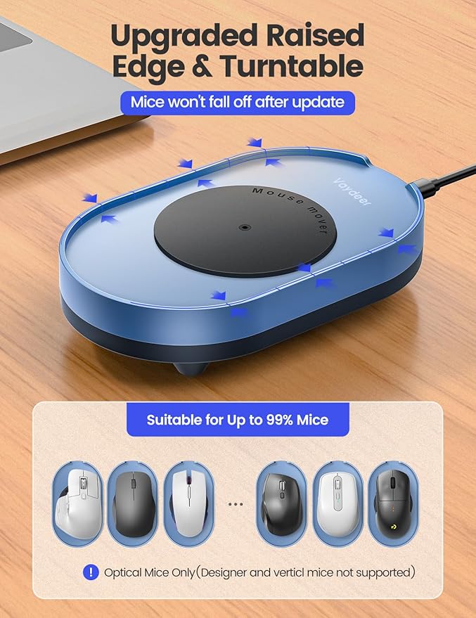 Vaydeer Undetectable Mouse Mover, M3 Mouse Jiggler Device with ON/Off Switch, Driver-Free Shaker Wiggler Mouse Movement Simulation for Computer Awakening, Gift Ideal for Men/Women (Light Purple)
