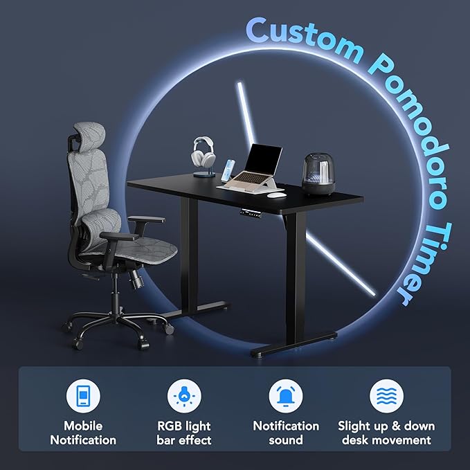 HUANUO One-Piece AI-Powered Electric Standing Desk, Smart APP, Work with Alexa & Google, Adjustable Height, 3 Memory Settings, Sedentary Reminder, Ergonomic Sit-Stand Desk, 32-inch, Black