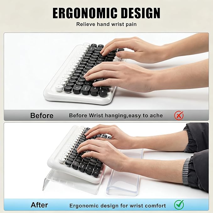Acrylic Computer Keyboard Stand with Gel Wrist Rest Set,Ergonomic Keyboard Riser for Desk Easy Typing with Gel Keyboard Pad, Anti-Slip Comfort Keyboard Wrist Pad Relief Pain (Clear)